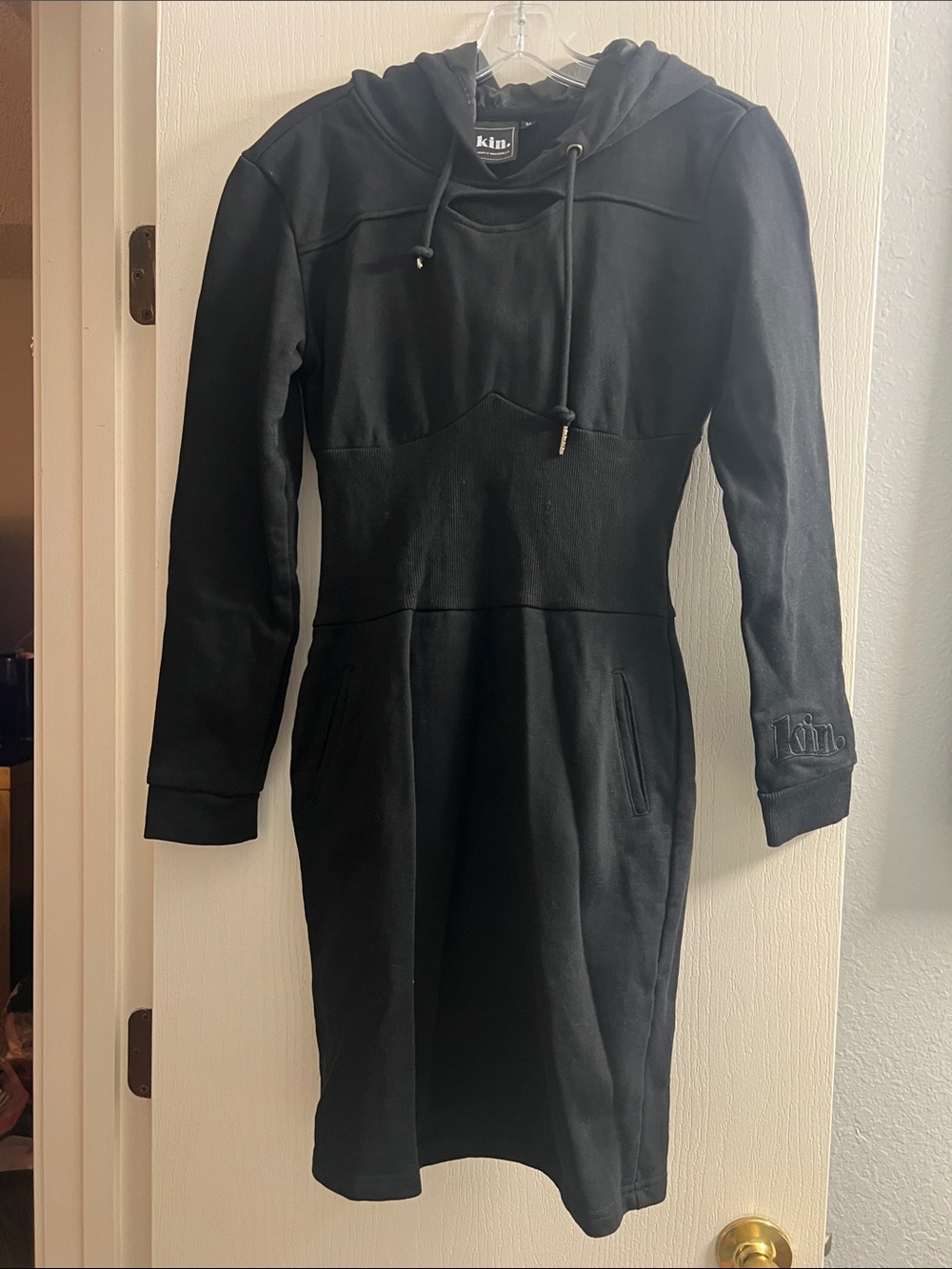 Black Long-Sleeve Hooded Sweatshirt Dress